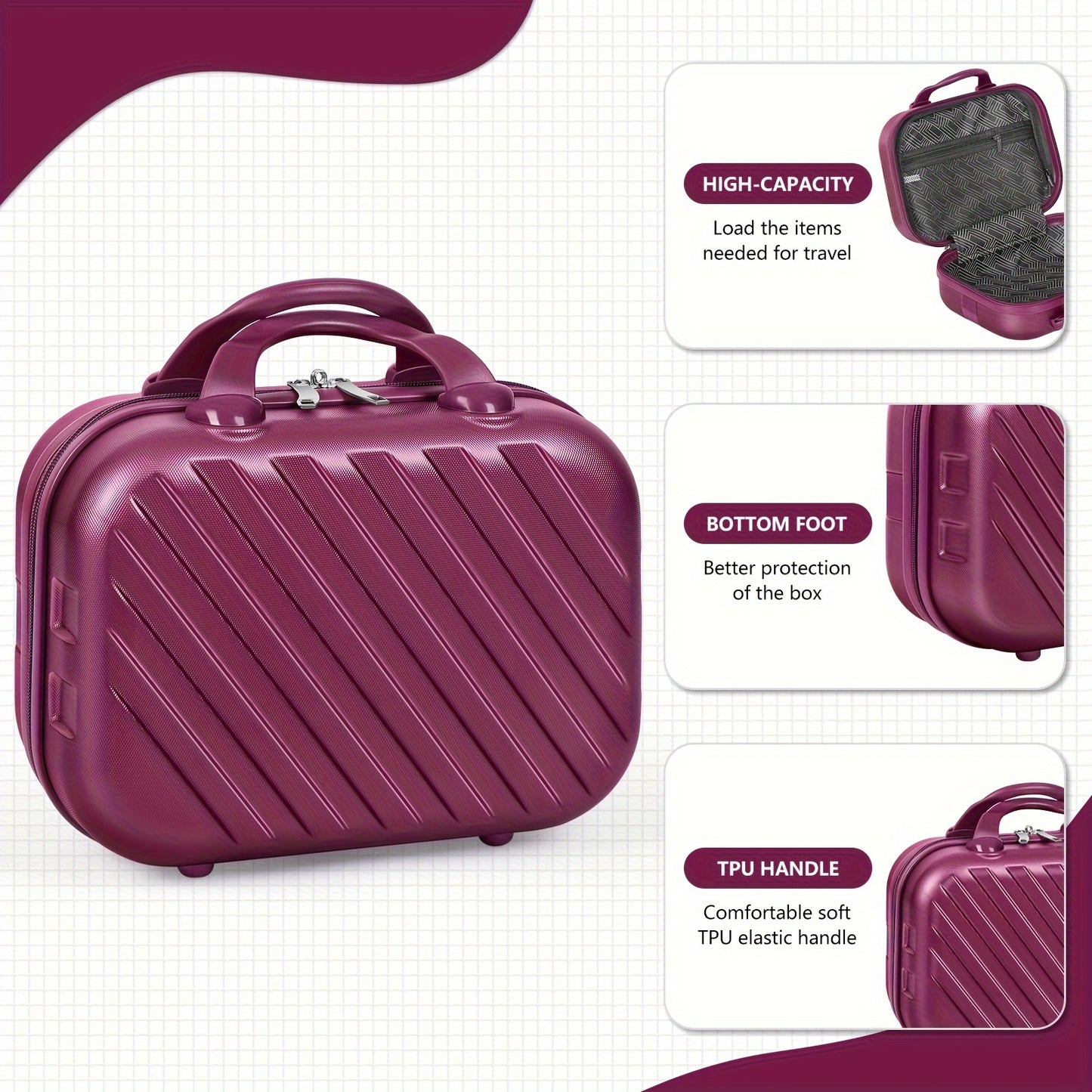 Purple 5-Piece Hardside Luggage Set With Spinner Wheels And TSA Locks, Lightweight Bag With Handle