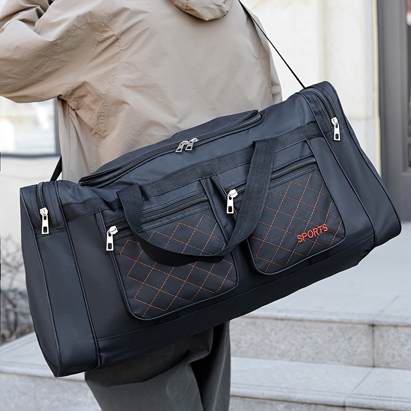 Extra Large Capacity Sports Duffel Bag, Durable Oxford Cloth Travel Bag with Positioning Printing, European and American Style, Baigou Produced, Hand Washable - Unisex Shoulder and Hand Carry Luggage for Short Business Trips