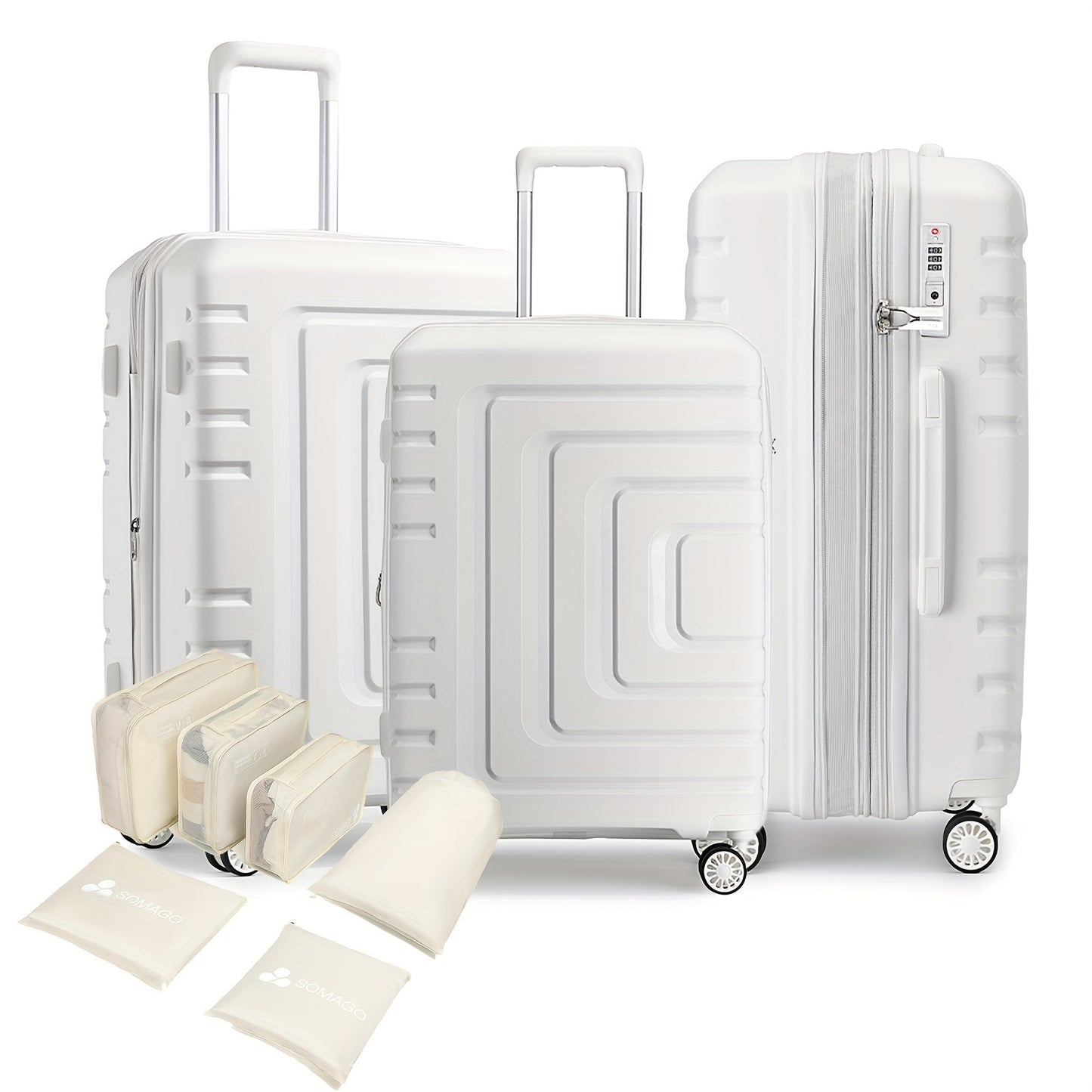 Somago Expandable Luggage Sets (20/24/28) 3 Pieces Travel Suitcases Hardside Polypropylene Material Lightweight Suitcase Set With Spinner Wheels YKK Zippers TSA Lock With 6 Pcs Packing Cube