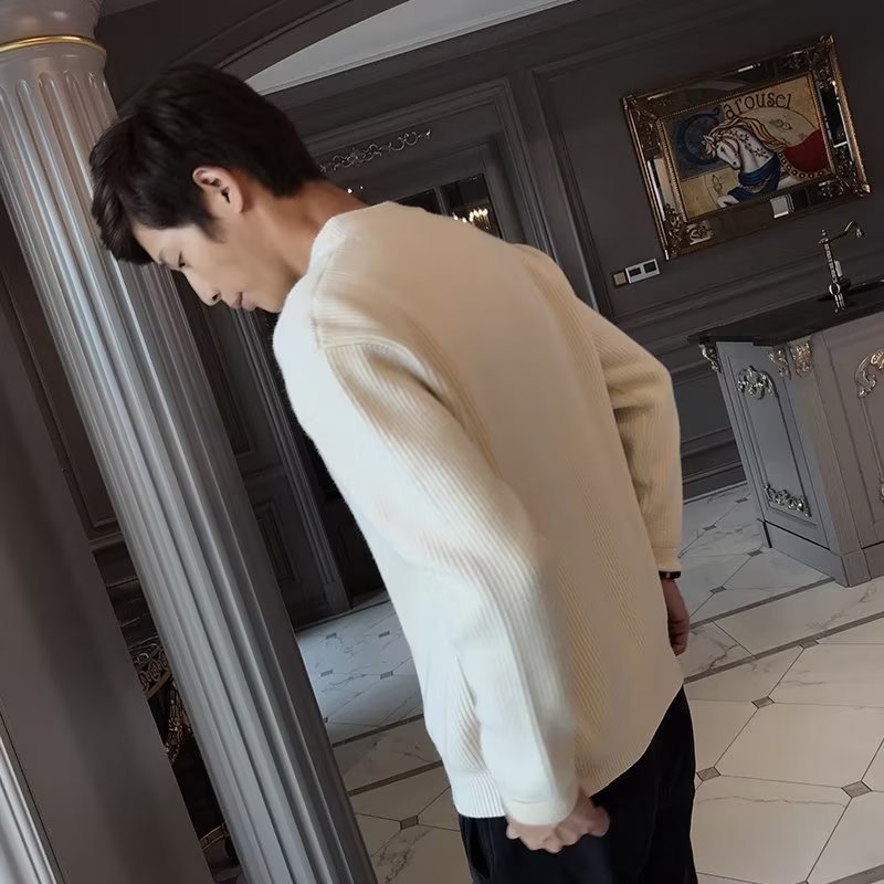 Fall Winter Men Solid Color Knitted Cardigan Sweater Coat