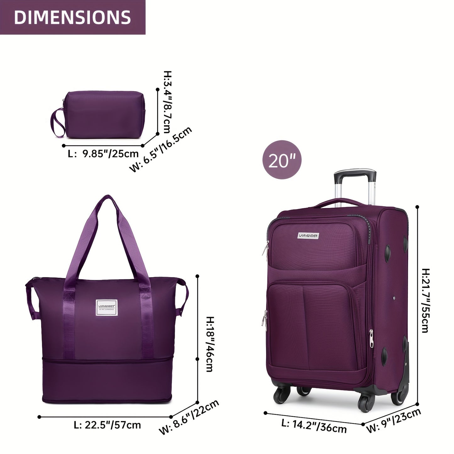 Softside Luggage Sets 3 Piece, Carry on Luggage 22x14x9 Airline Approved with TSA Lock Spinner Wheels, Lightweight Rolling Suitcase for Men and Women, Multicolor
