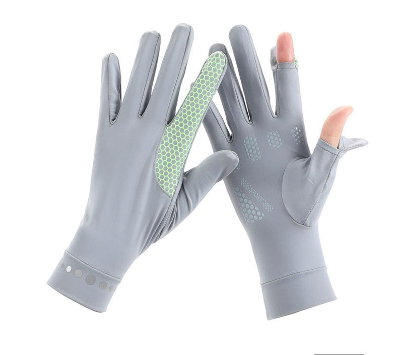 Summer Men And Women's Thin Elastic Breathable Ice Silk Sunscreen Gloves