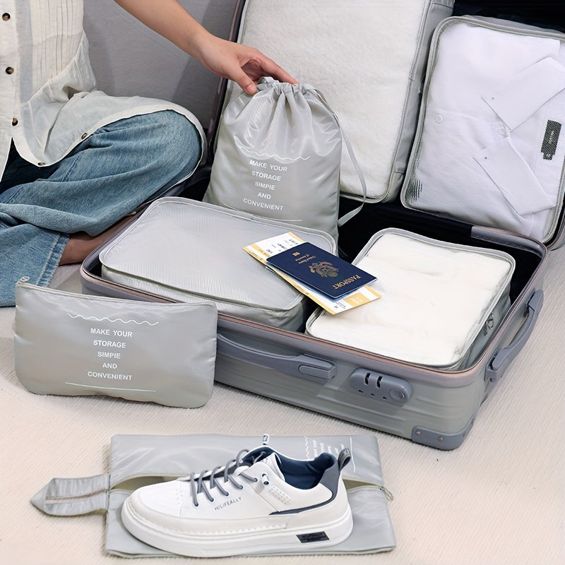 Preppy Cube Storage Bag Travel Case Set 7-piece Student Back-to-school Portable Clothing Shoes And Toiletries Storage Bag Luggage Packing Bag