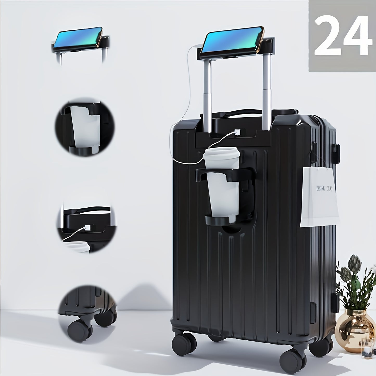 Expandable Luggage With Retractable Handle, TSA Lock, USB Charging, ABS+PC Material, Aluminum Frame, Multi-Functional Travel Bag