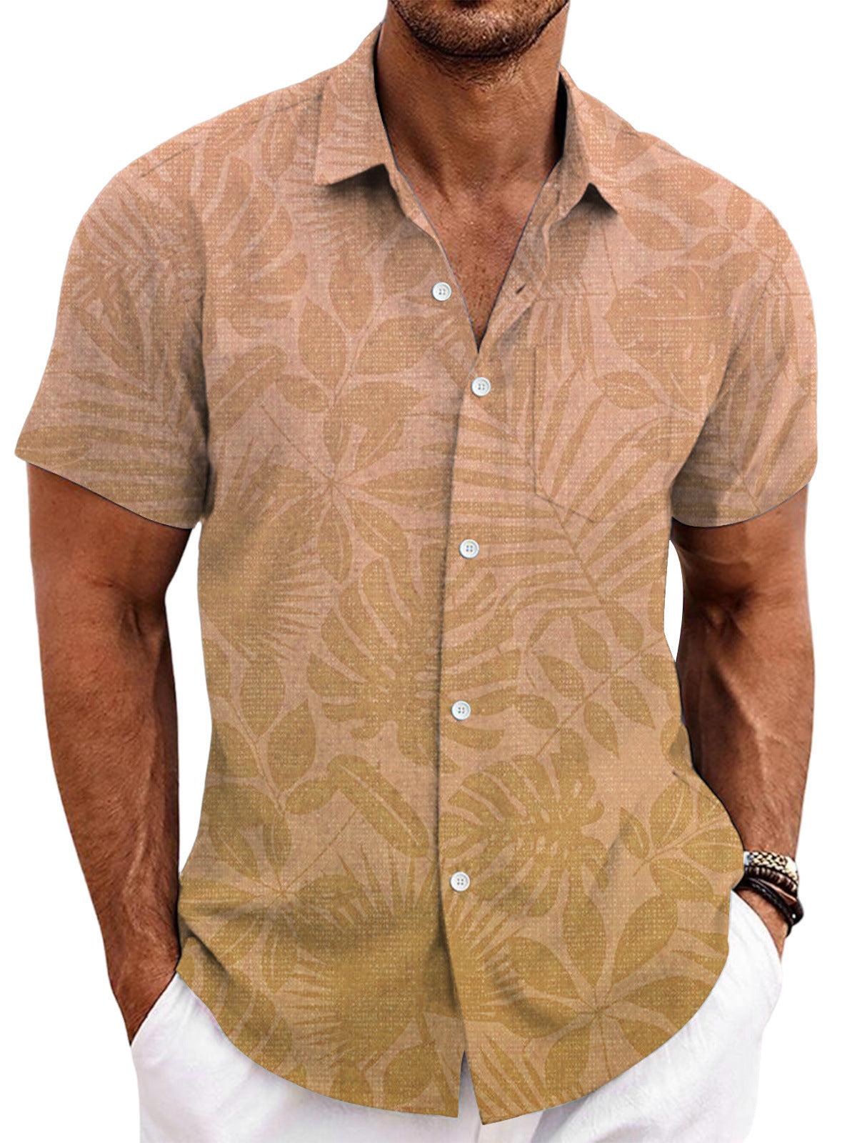 Solid Color Short Sleeve Cardigan Beach Shirt