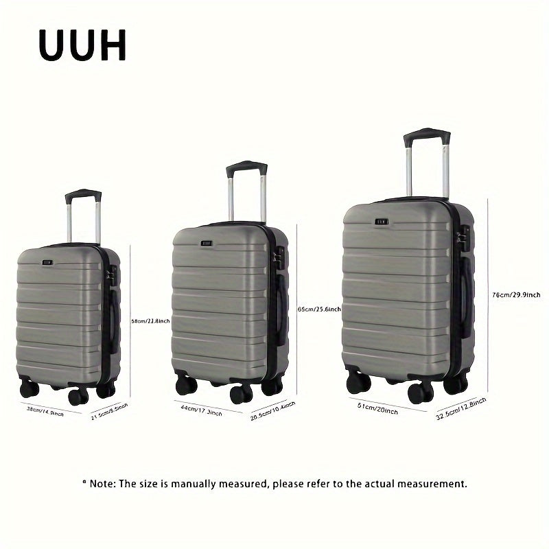 UUH-3-Piece Luggage Set-Telescoping Handle, Spinner Wheels, -Durable ABS Shell-Combination Locks, Smooth-Rolling Trolley Wheels-20/24/28 Inches Perfect For All Trip
