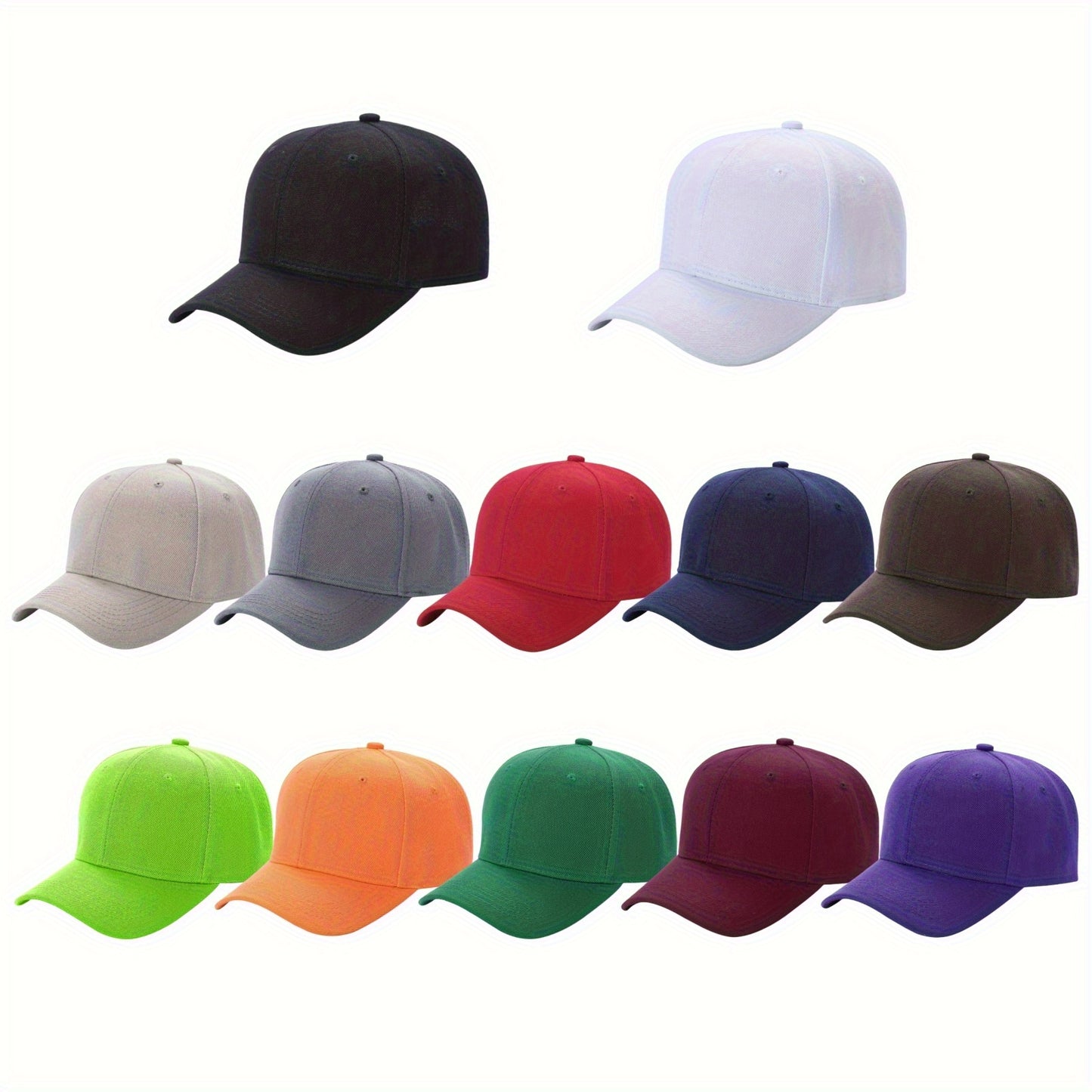 12 Pack Bulk Multicolor Adjustable Blank Baseball Caps in Unisex Solid Color for Running, Cycling and Outdoor