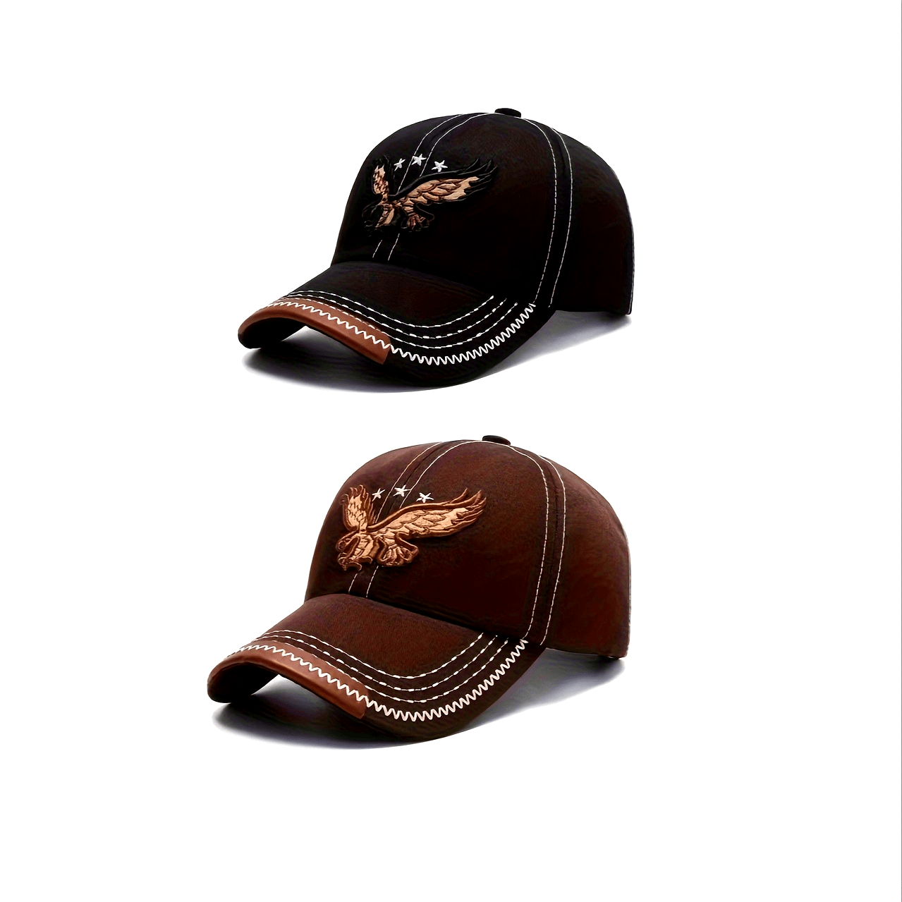 [2pcs Breathable Baseball Cap] 2pcs Breathable Baseball Caps with Eagle Embroidery - Fashionable Sun Protection for Outdoor Sports, Perfect Gift Idea