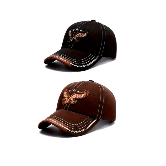 [2pcs Breathable Baseball Cap] 2pcs Breathable Baseball Caps with Eagle Embroidery - Fashionable Sun Protection for Outdoor Sports, Perfect Gift Idea