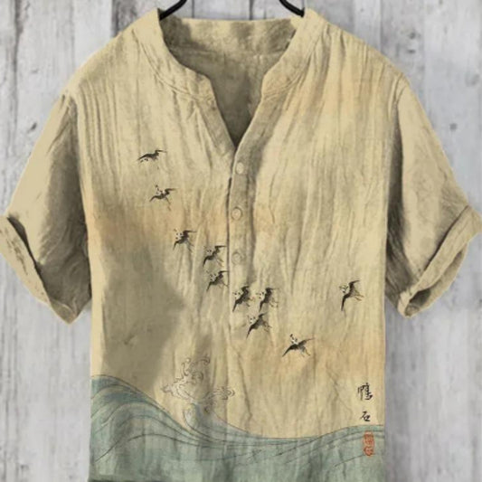 Short-sleeved Shirt 3D Printed Slub Casual Loose Pullover