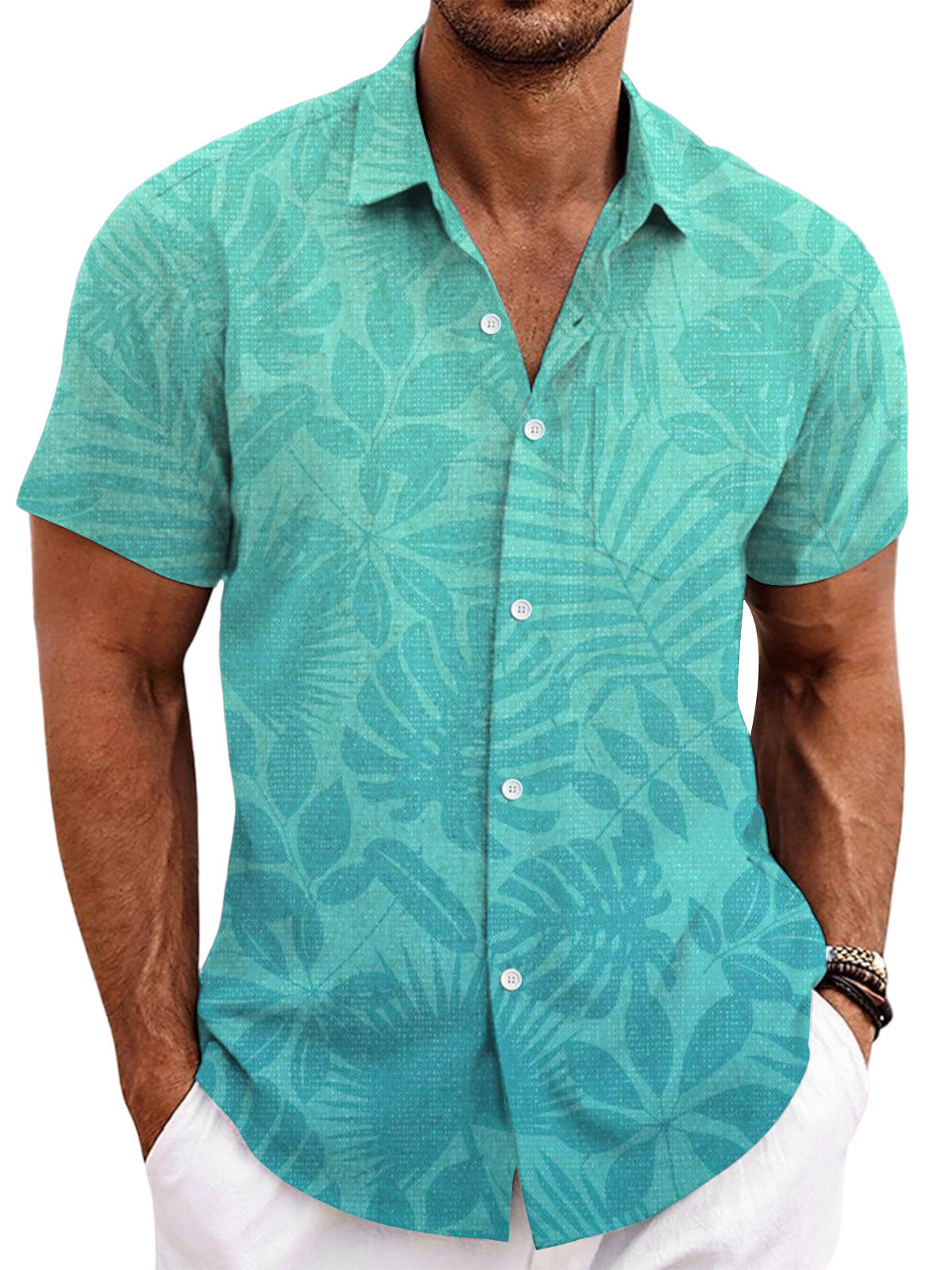 Solid Color Short Sleeve Cardigan Beach Shirt