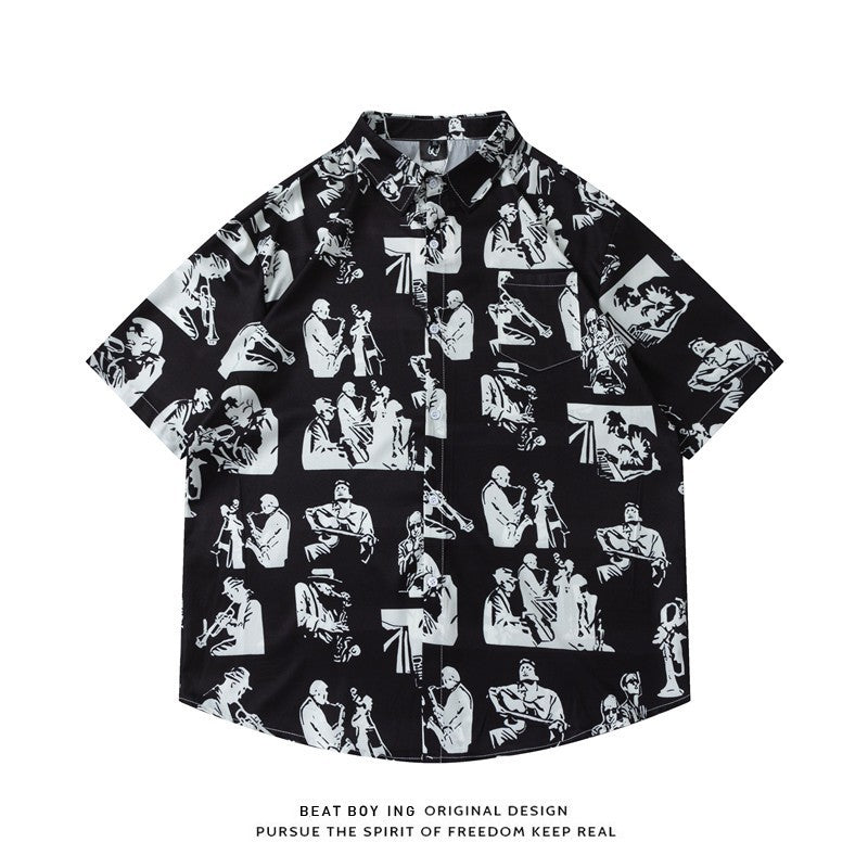 Full Printed Short Sleeve Shirt Loose