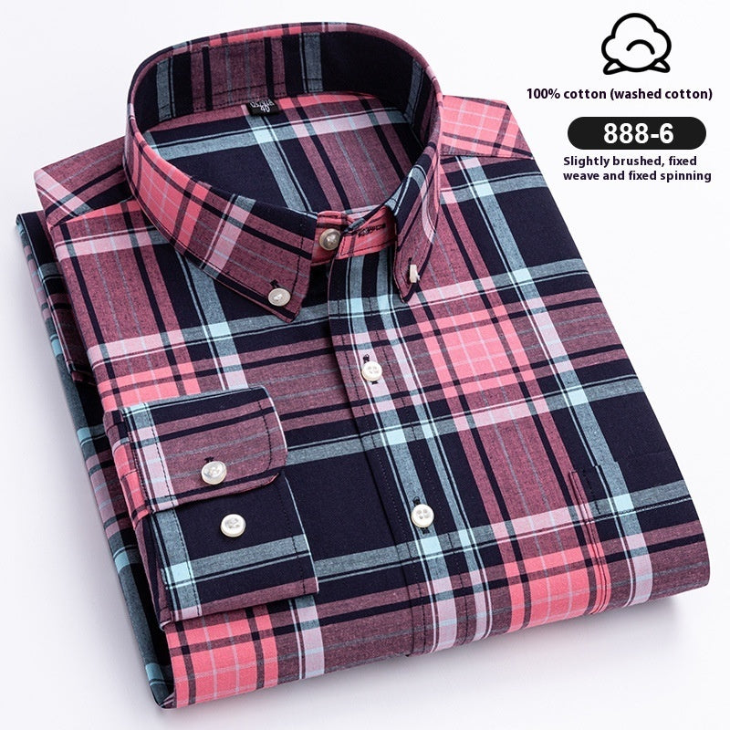 Men's Xinjiang Cotton Plaid Buckle Collar Casual Cardigan Shirt