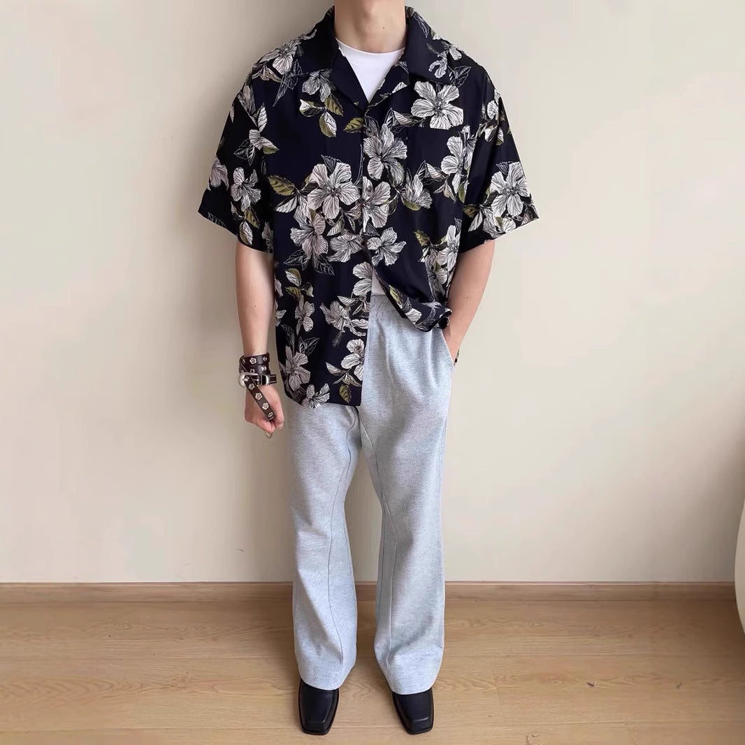 Vintage Cuban Collar Ice Silk Printed Shirt