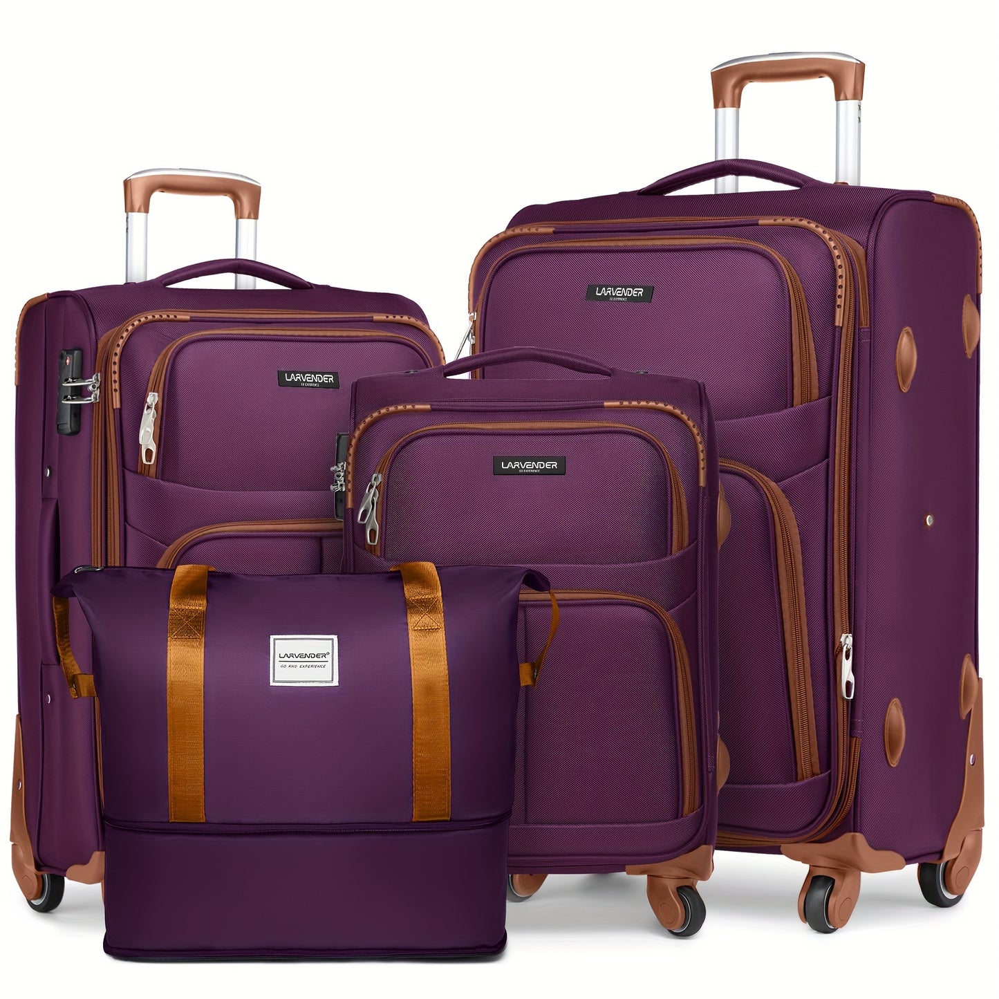 [4 Piece Expandable Luggage Set] Softside Luggage Sets 4 Piece with Duffel Bag, Expandable Rolling Suitcases Set with Spinner Wheels, Lightweight Upright Travel Luggage Set with TSA-Approved Lock, Multicolor