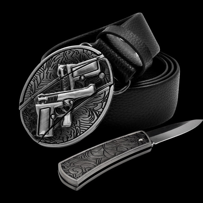 Men's Leather Smooth Buckle Belt Knife