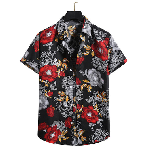 Lapel Cotton Slim-fit Printed Bamboo Shirt