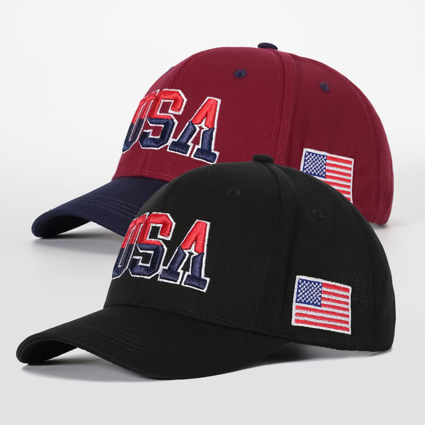 2-Pack USA Embroidered Baseball Caps for Men and Women – Hip Hop Style Snapback Sun Visor Hats for Outdoor Sports