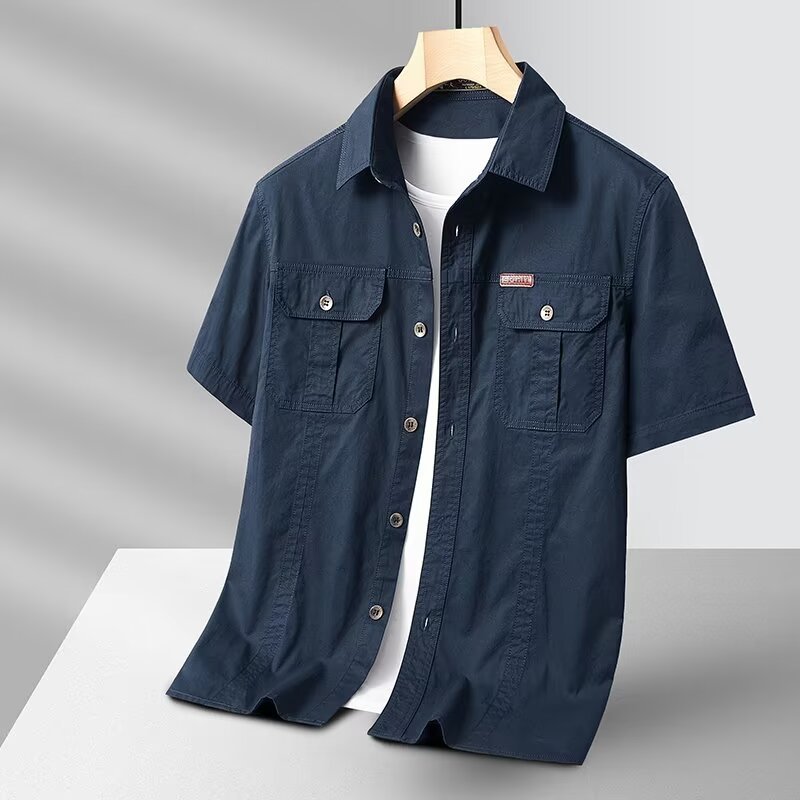 Solid Color Short Sleeve Men's Workwear Shirt
