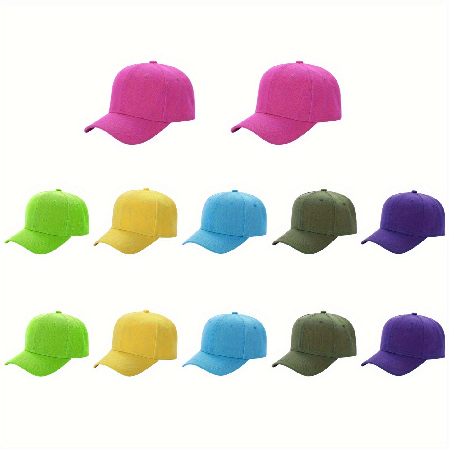 12 Pack Bulk Multicolor Adjustable Blank Baseball Caps in Unisex Solid Color for Running, Cycling and Outdoor