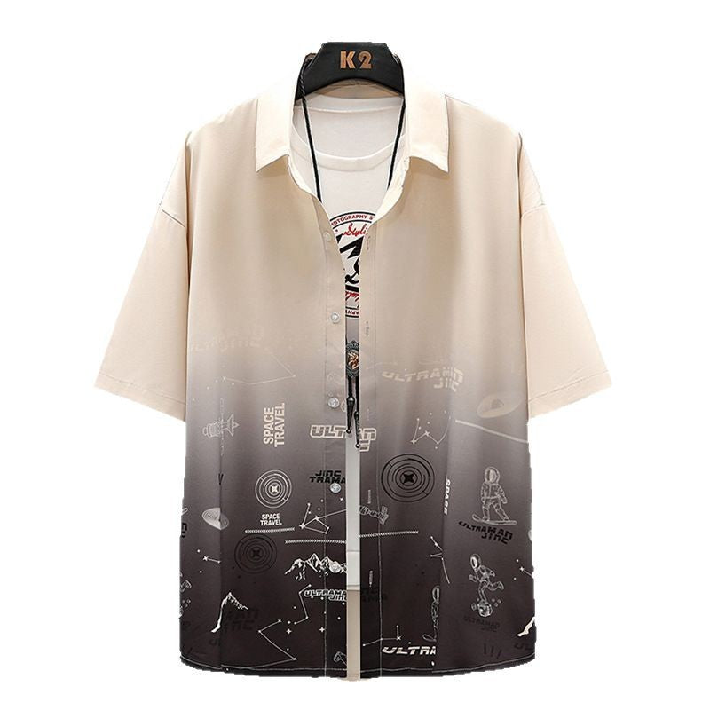 Summer Thin Ice Silk Shirt Loose Collar T-shirt Fattening Type Fat Man