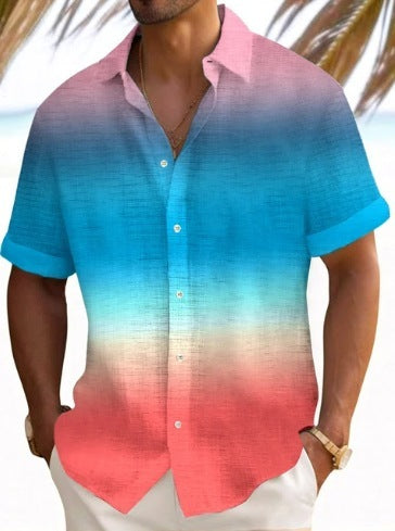 Beach Striped Shirt Short Sleeve Men