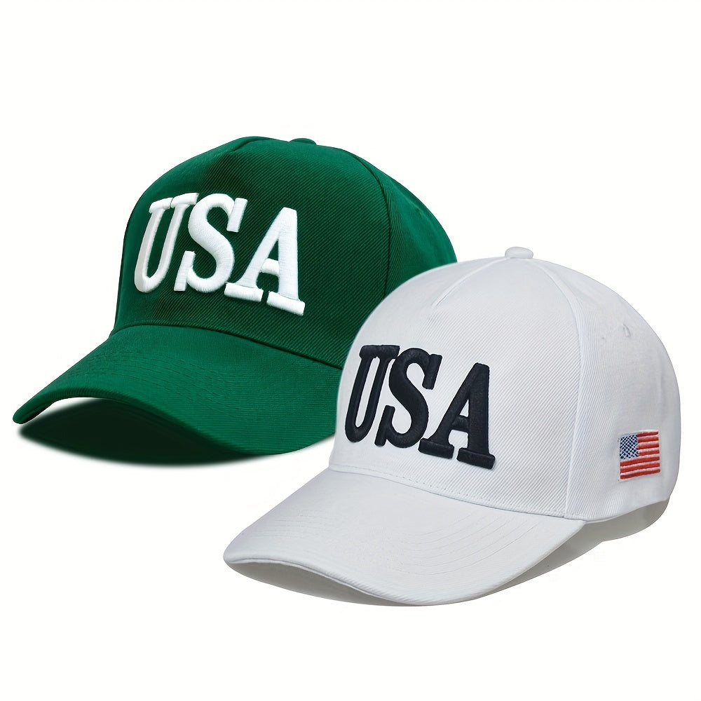 2pcs Premium USA Embroidered Adjustable Baseball Caps for Men & Women - Breathable Acrylic, Perfect for Outdoor Sports