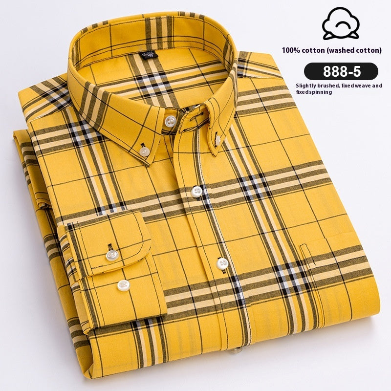 Men's Xinjiang Cotton Plaid Buckle Collar Casual Cardigan Shirt