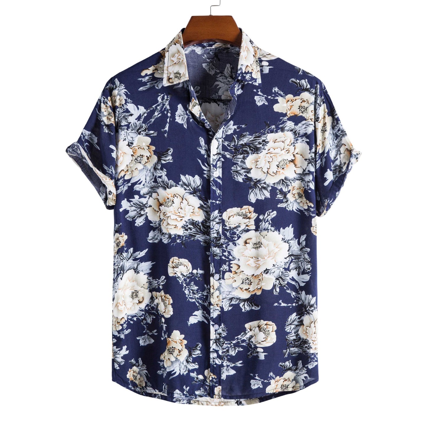 Printed Casual Men's Short-sleeved Shirt Lapel