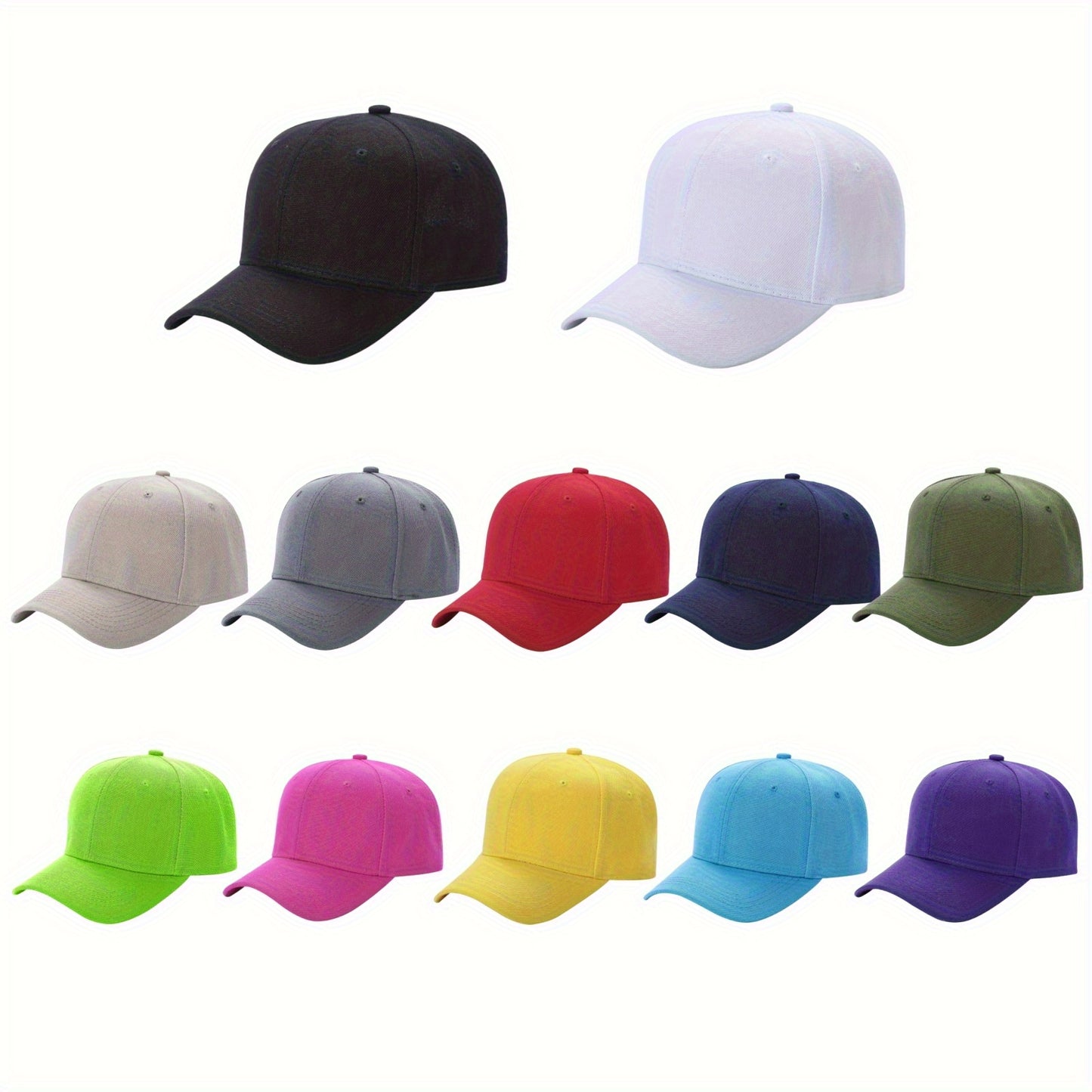 12 Pack Bulk Multicolor Adjustable Blank Baseball Caps in Unisex Solid Color for Running, Cycling and Outdoor