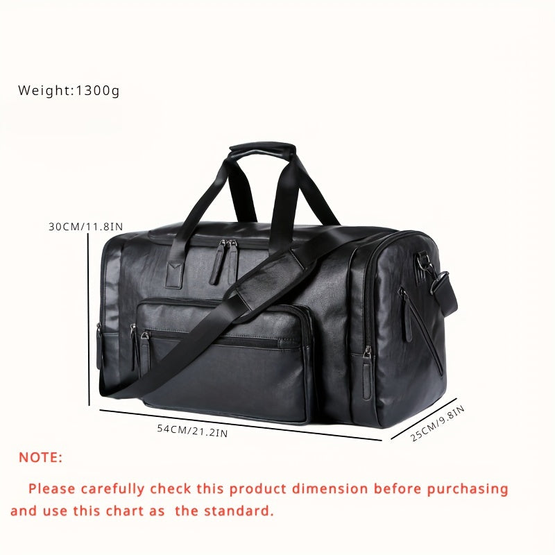 Large Capacity Vintage Style PU Leather Travel Tote Bag - Spacious Business Trip Duffle with Adjustable Shoulder Strap, Multiple Compartments, and Hand Carry Design - Durable, Stylish, and Easy to Organize Luggage for Men, No
