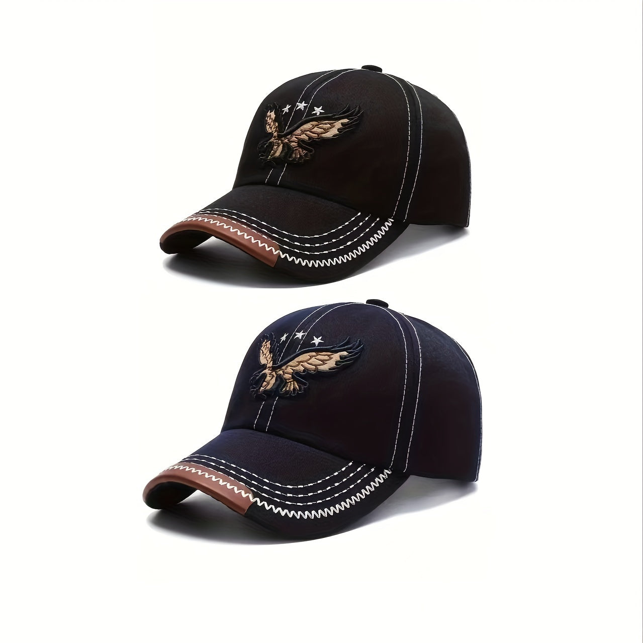 [2pcs Breathable Baseball Cap] 2pcs Breathable Baseball Caps with Eagle Embroidery - Fashionable Sun Protection for Outdoor Sports, Perfect Gift Idea