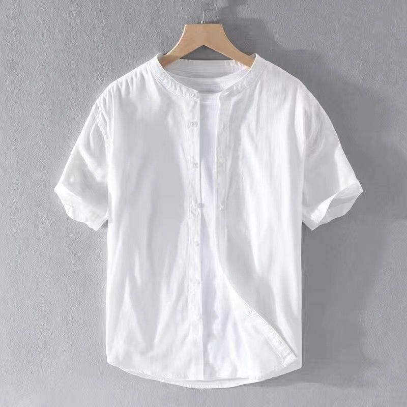 Japanese Linen Shirt Men Up-to-neck