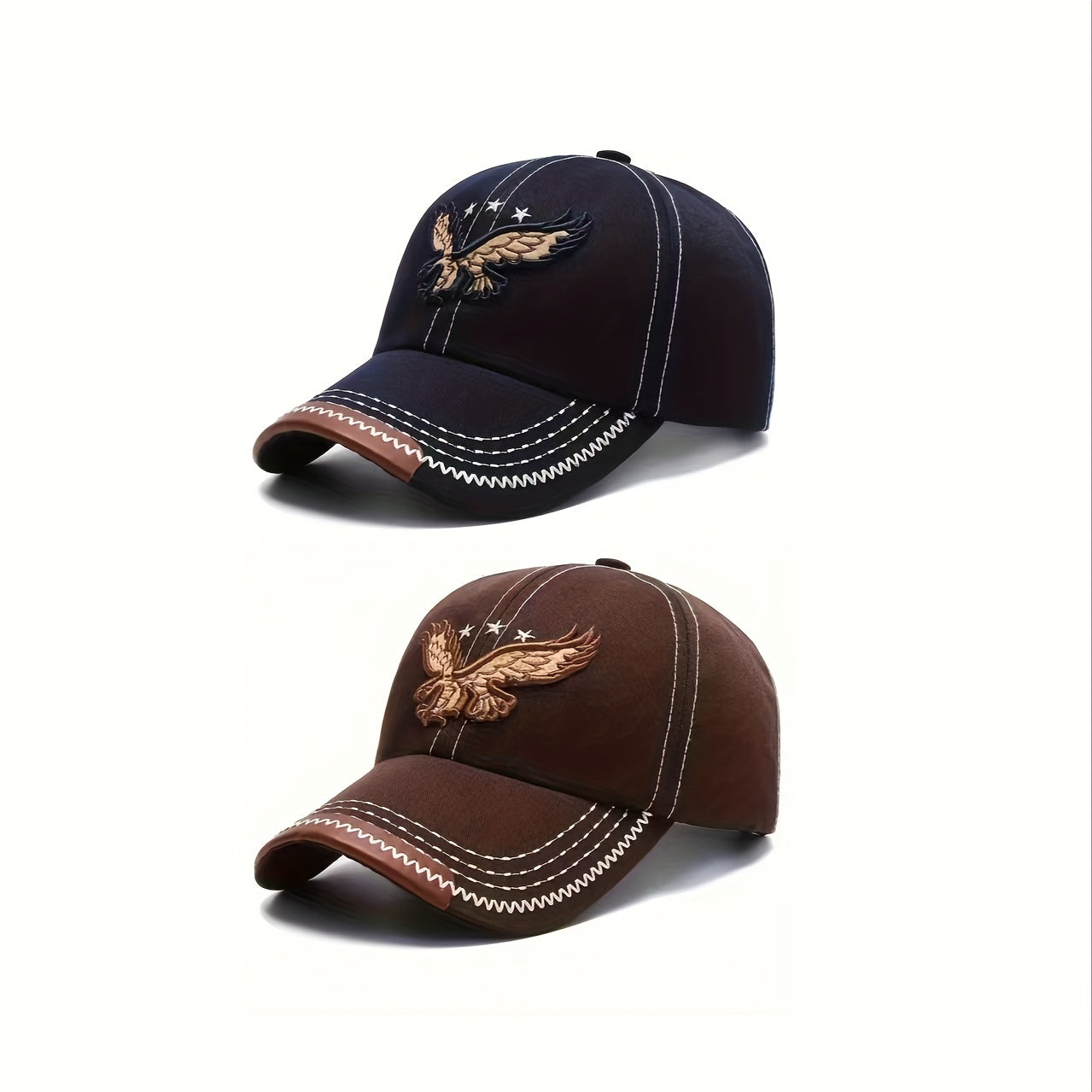 [2pcs Breathable Baseball Cap] 2pcs Breathable Baseball Caps with Eagle Embroidery - Fashionable Sun Protection for Outdoor Sports, Perfect Gift Idea