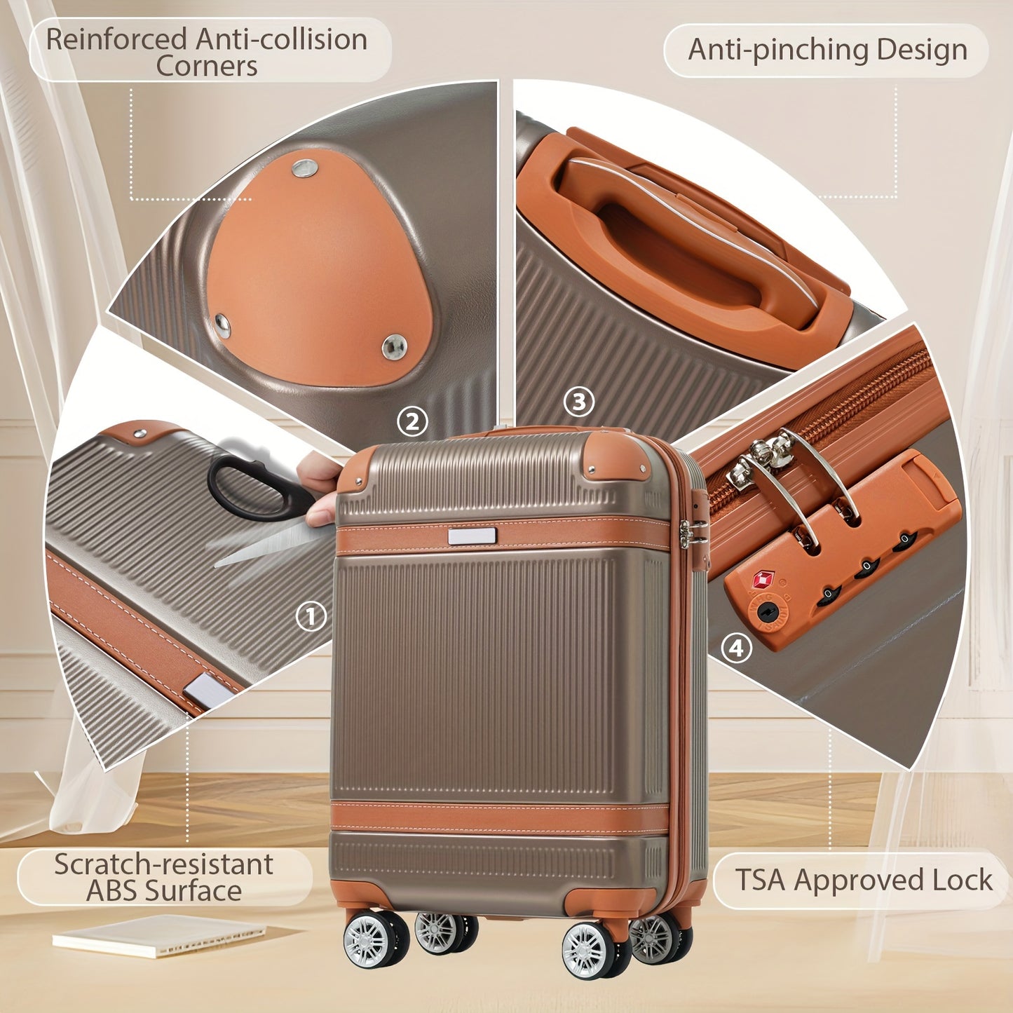 3-Piece Durable Hard Shell Luggage Set - Portable and Secure Travel Companion with Dual Rotating Wheels, TSA Lock, and Anti-Theft Design - Ideal for Weekend Getaways, Business Trips, and Family Vacations
