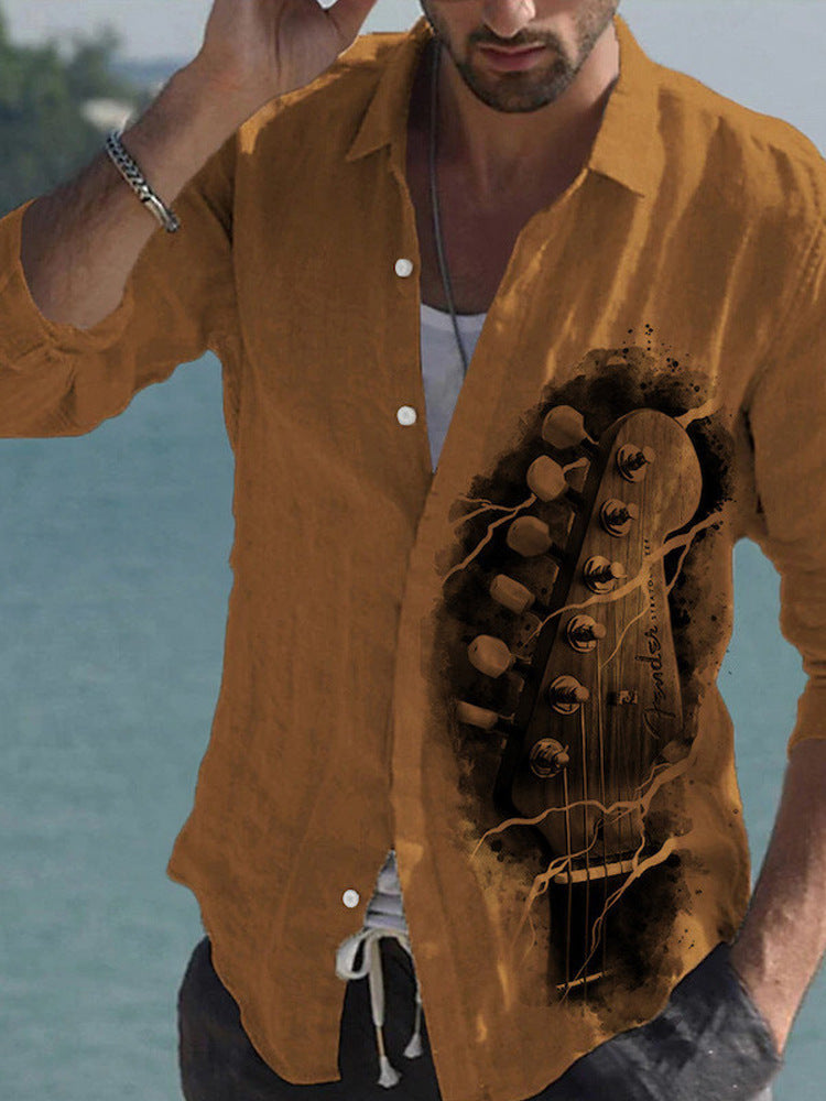 Color Matching Bamboo Linen Printed Men's Shirt