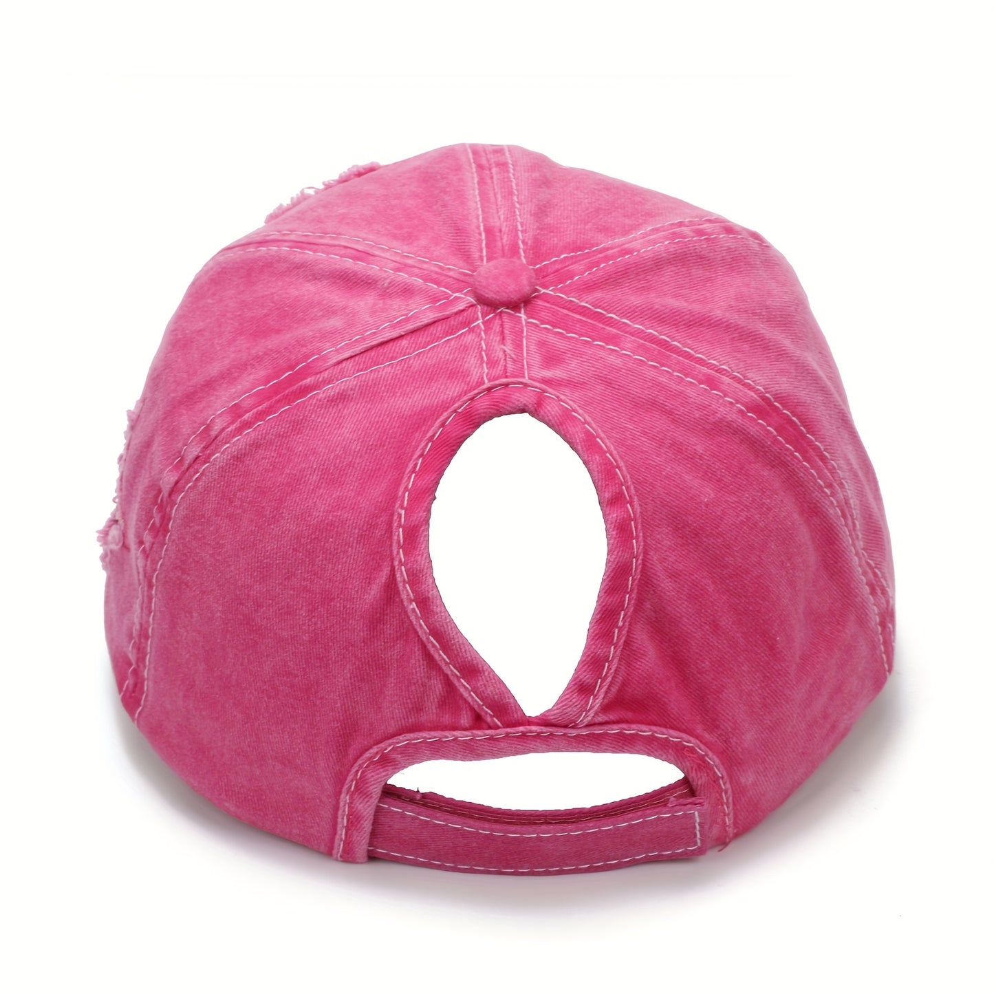 2pcs Women's Distressed Denim Baseball Caps with Ponytail Hole - Navy Blue & Black, Reflective Star Design, Breathable Polyester, Adjustable Fit for All-Season Style