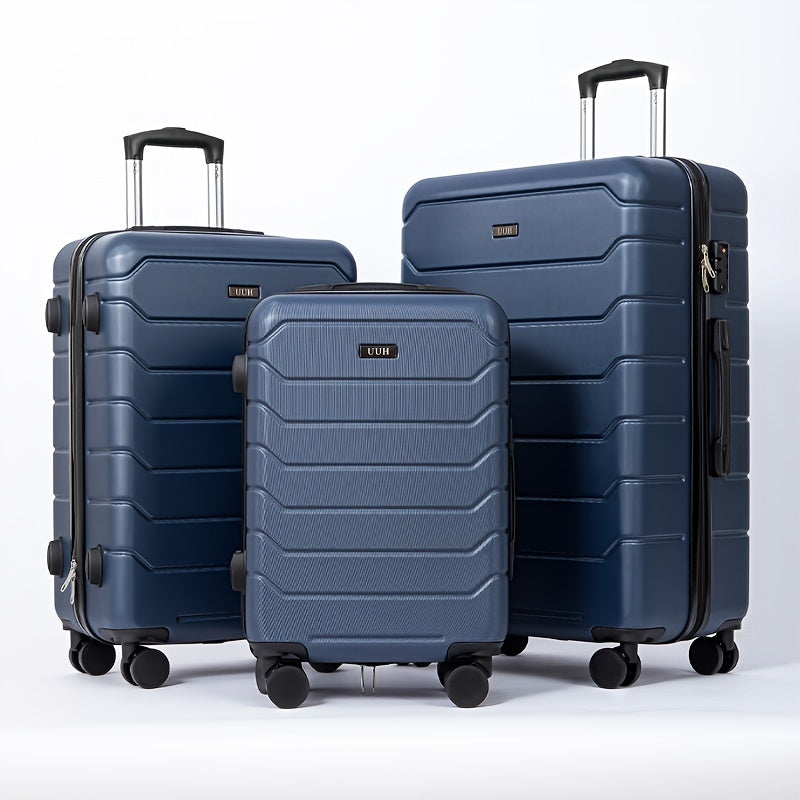 3-Piece Travel Set, ABS Hardshell Luggage With Combination Lock, Spinner Wheels, And Telescoping Handle, Perfect For Different Travel Needs