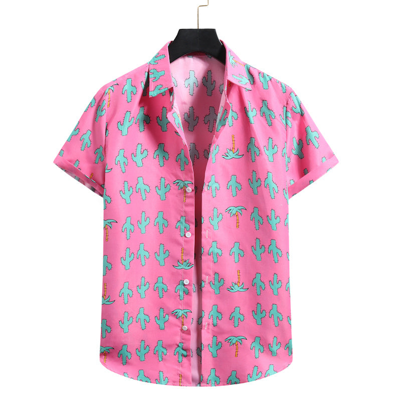 Lapel Cotton Slim-fit Printed Bamboo Shirt
