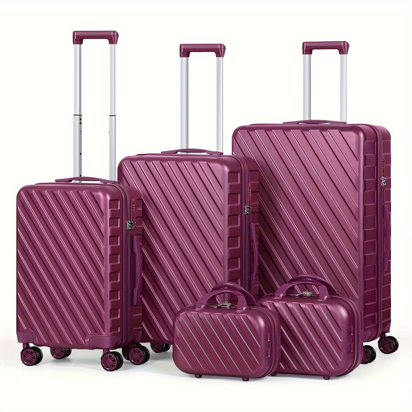 Purple 5-Piece Hardside Luggage Set With Spinner Wheels And TSA Locks, Lightweight Bag With Handle