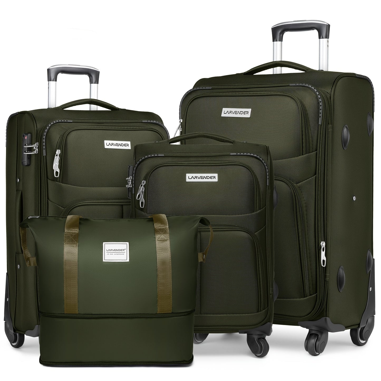 [4 Piece Expandable Luggage Set] Softside Luggage Sets 4 Piece with Duffel Bag, Expandable Rolling Suitcases Set with Spinner Wheels, Lightweight Upright Travel Luggage Set with TSA-Approved Lock, Multicolor