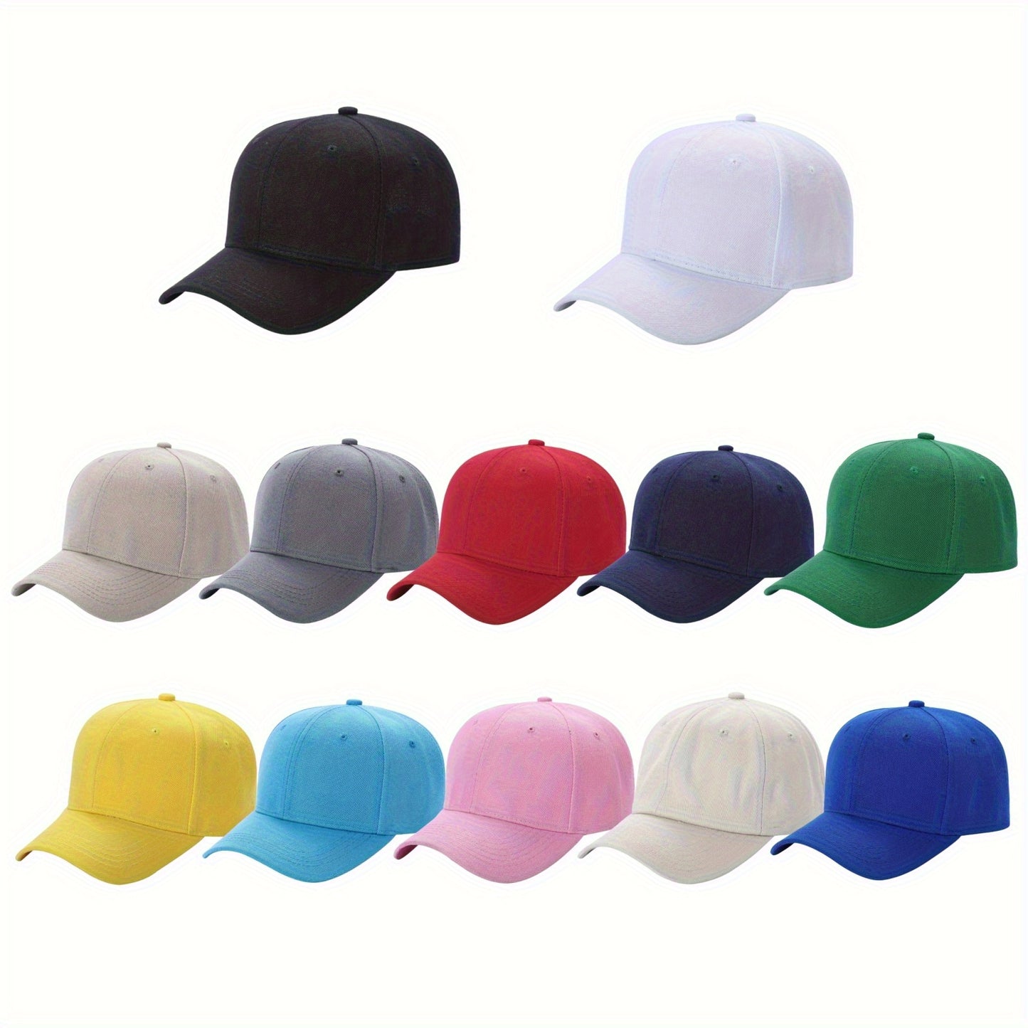 12 Pack Bulk Multicolor Adjustable Blank Baseball Caps in Unisex Solid Color for Running, Cycling and Outdoor