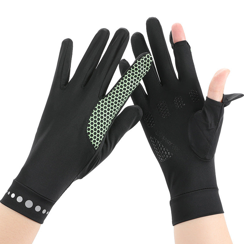 Summer Men And Women's Thin Elastic Breathable Ice Silk Sunscreen Gloves