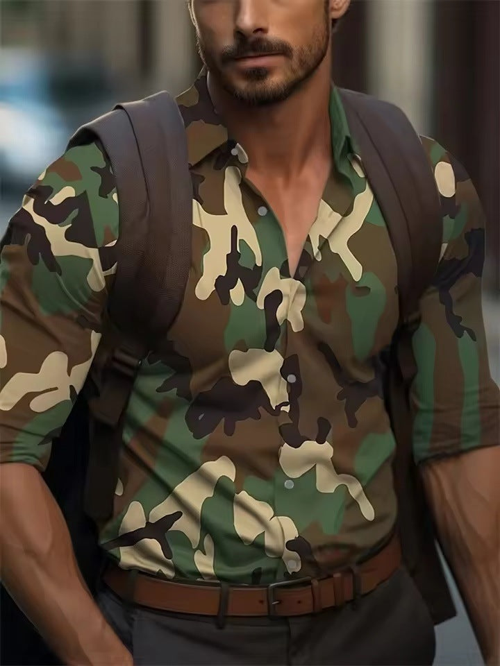 Men's Long Sleeve Shirt Palm Tree And Striped Printed Shirt Everyday Fashion Men's Casual Shirt