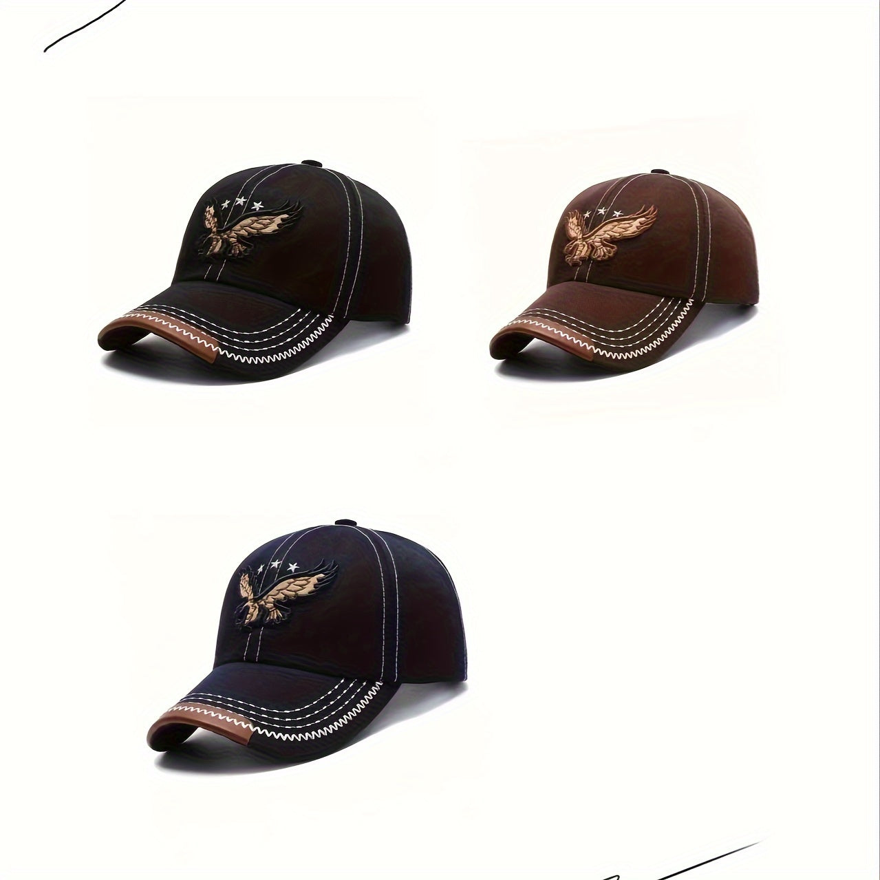 [2pcs Breathable Baseball Cap] 2pcs Breathable Baseball Caps with Eagle Embroidery - Fashionable Sun Protection for Outdoor Sports, Perfect Gift Idea