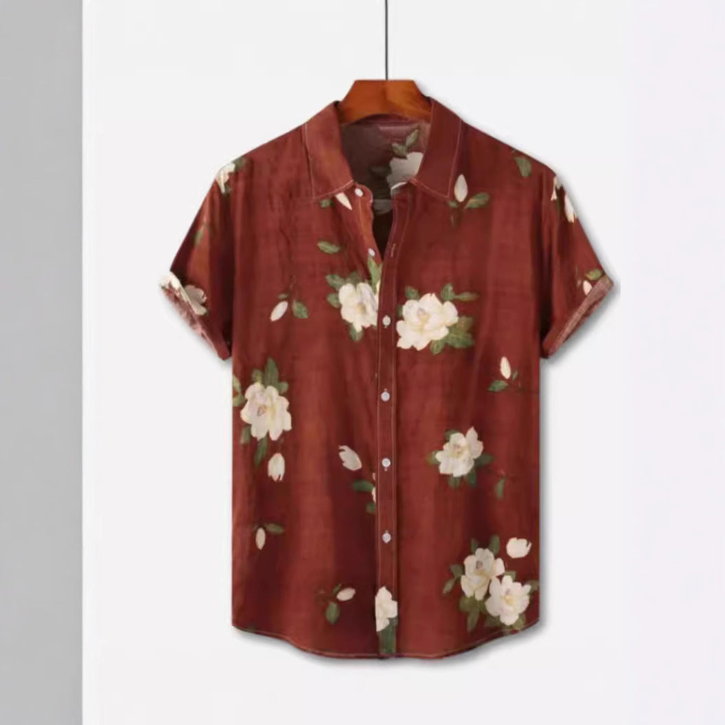 Hawaiian Printing Lapel Short Sleeve Shirt
