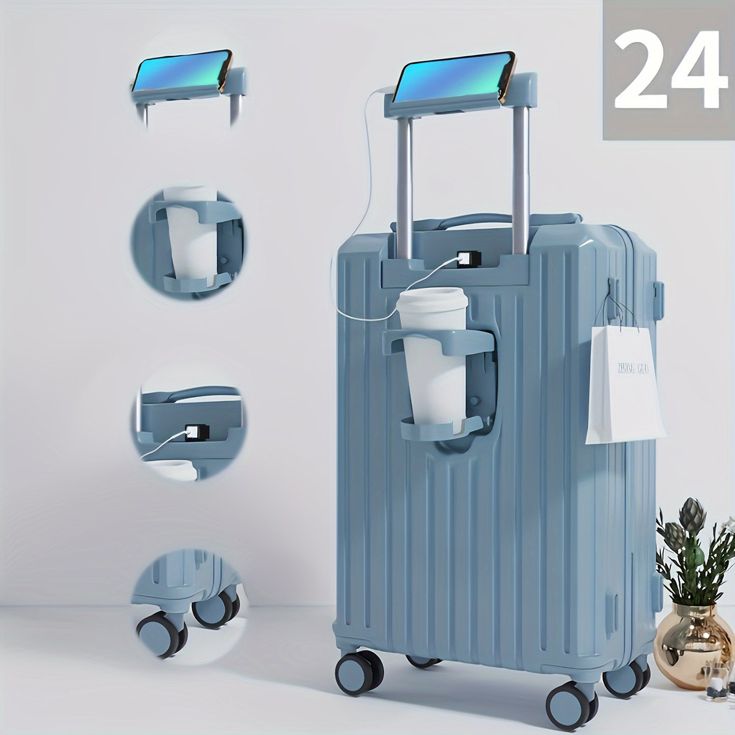 Expandable Luggage With Retractable Handle, TSA Lock, USB Charging, ABS+PC Material, Aluminum Frame, Multi-Functional Travel Bag