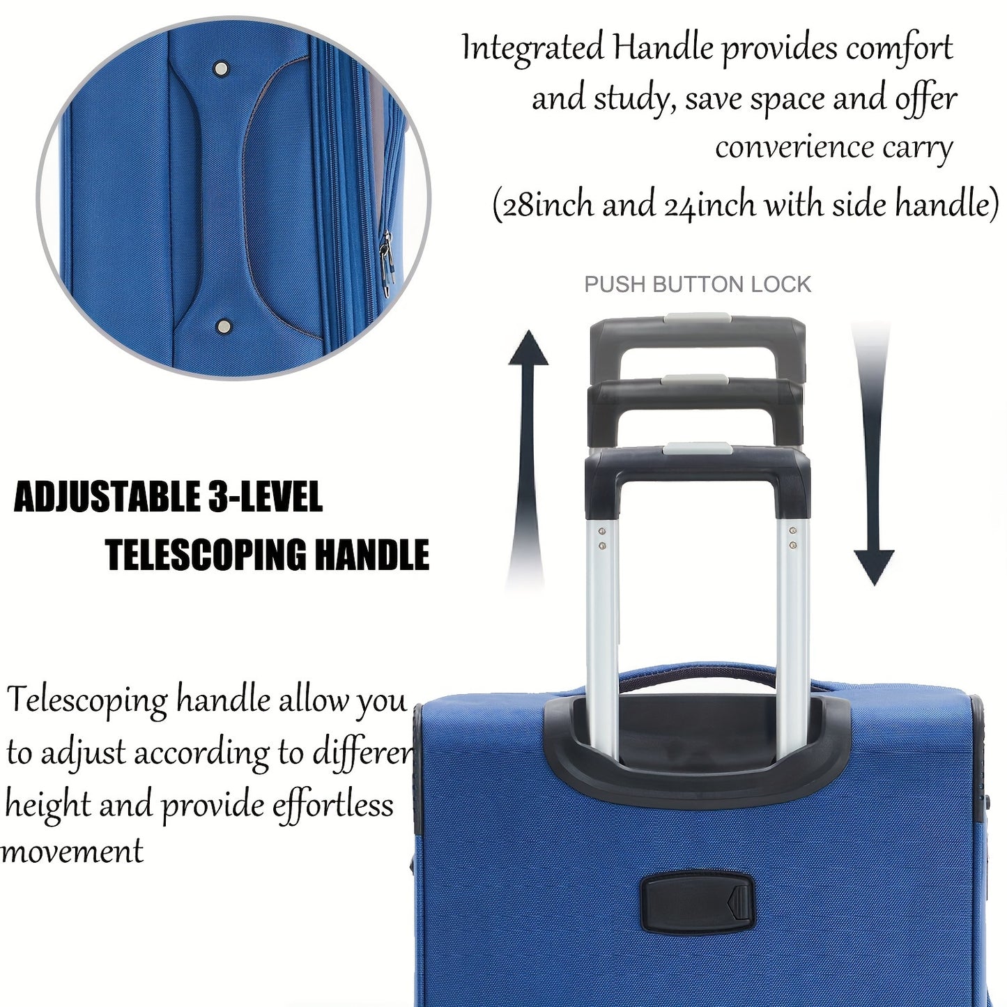 Softside Luggage Sets With Spinner Wheels 3pcs Set Lightweight Suitcase Set With TSA Lock, Expandable Luggage Sets With Inside Pocket