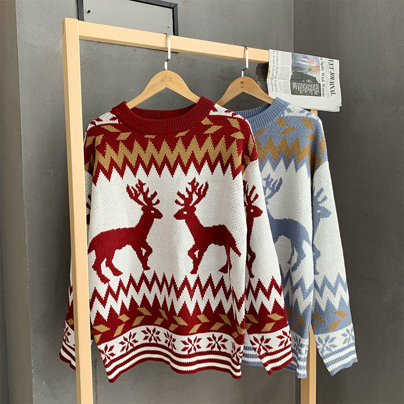 Fawn Round Neck Loose Pullover Sweater Men