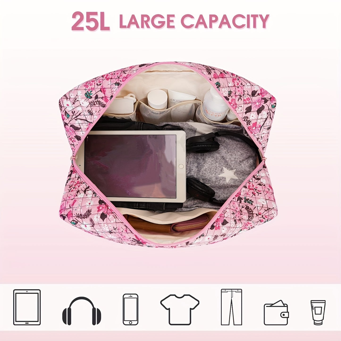 Travel Duffel Bags For Women And Girls Waterproof Gym Bag Laptop Carry-On Luggage Weekend Travel Organizer 25L